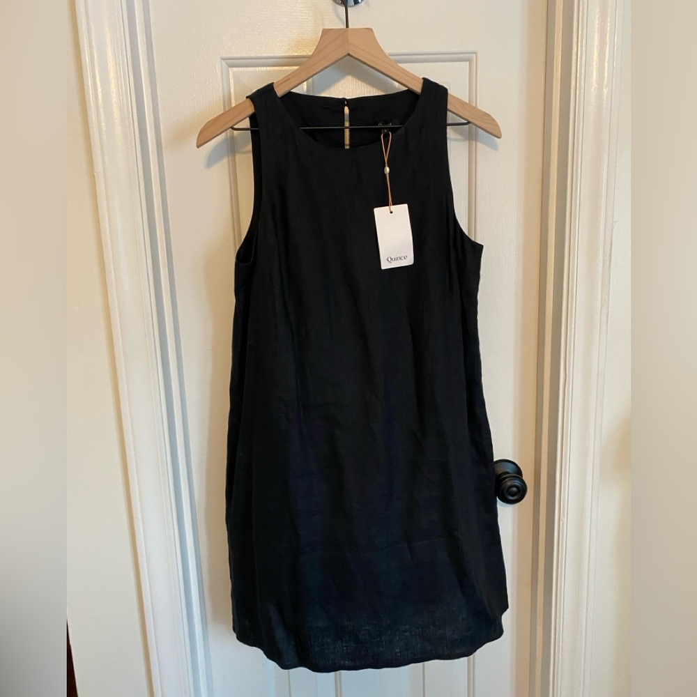 Quince Women's 100% European Linen Tank Mini Dress Black S
